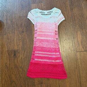 Pink White Ombre Crochet Summer Beach Boho Cotton Dress Kids Girls Size XL EUC